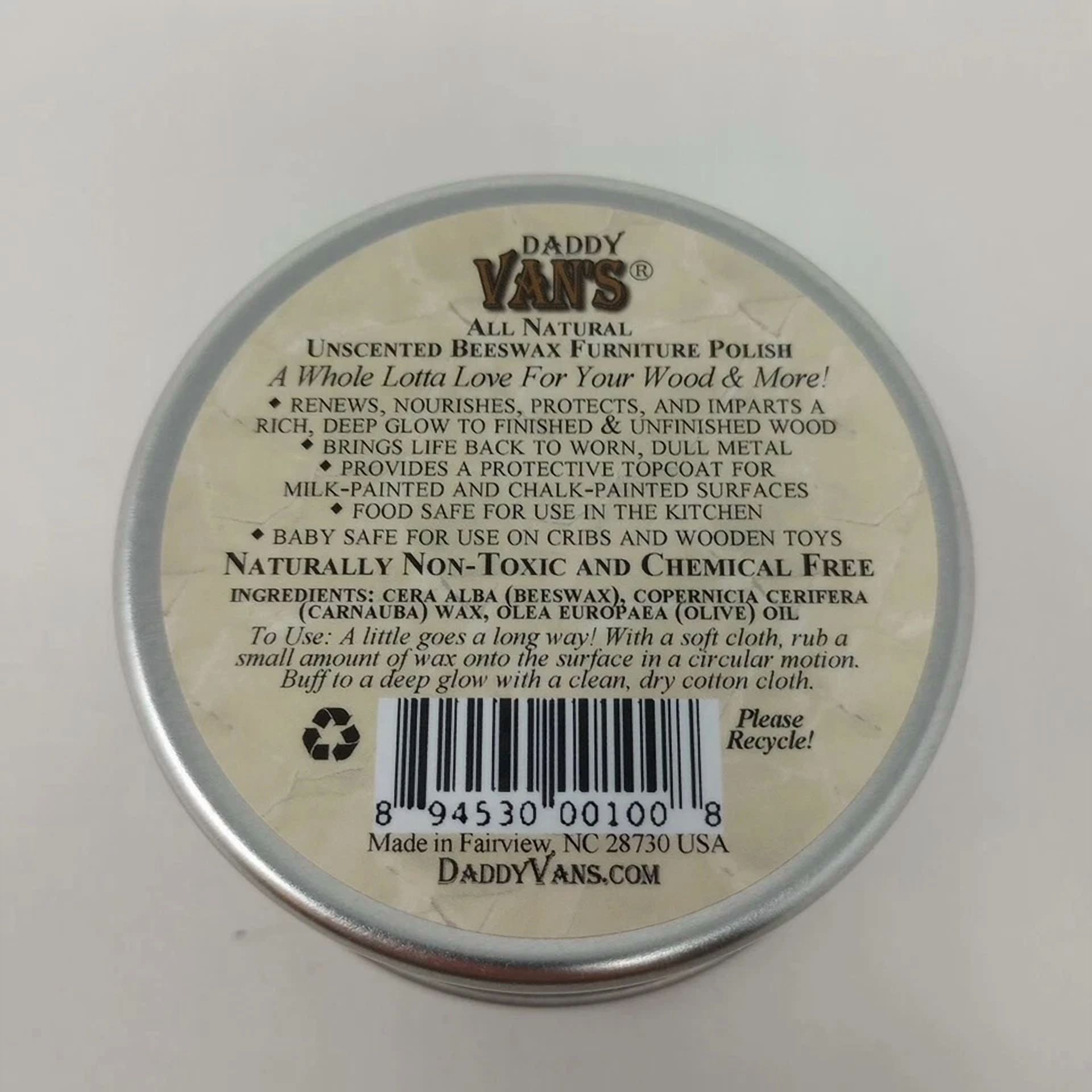 CIRCLE- Daddy Van'S All Natural Unscented Beeswax Furniture Polish 6Oz Chemical Free!