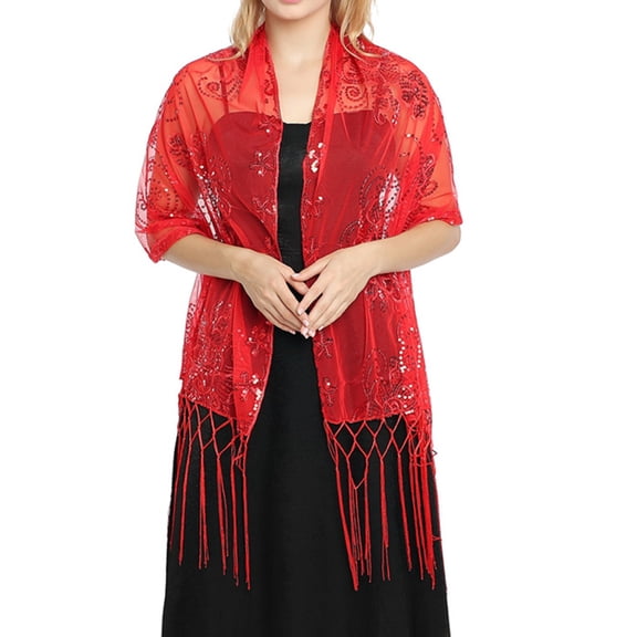 Women's 1920s Scarf Mesh Sequin Wedding 2026 Cute Fringed Evening Shawl Wrap