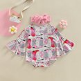 thumbnail image 4 of Douhoow Baby Girl Romper Boot Print Flare Long Sleeve Jumpsuit + Bow Headband, 4 of 8