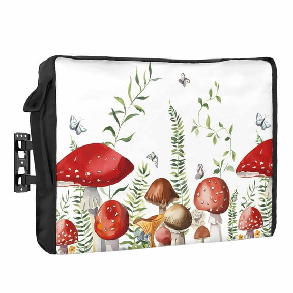 Outdoor TV Cover 48 to 50 Inches, Mushrooms Eucalyptus Leaf Butterfly Farmhouse Plants Waterproof and Weatherproof TV Cover with Remote Control Pocket, Flat Screen TV Cover Protector for Outside TV