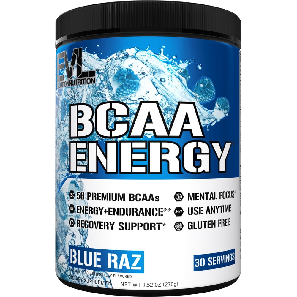 Evlution Nutrition BCAA Energy Powder, 30 Servings, Blue Raz