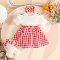 thumbnail image 5 of Curuila Newborn Baby Girls Romper Short Sleeve Plaid Print Crew Neck Bodysuits With Headbands Fashionable Soft Jumpsuit Red Size 0-3 Months, 5 of 6
