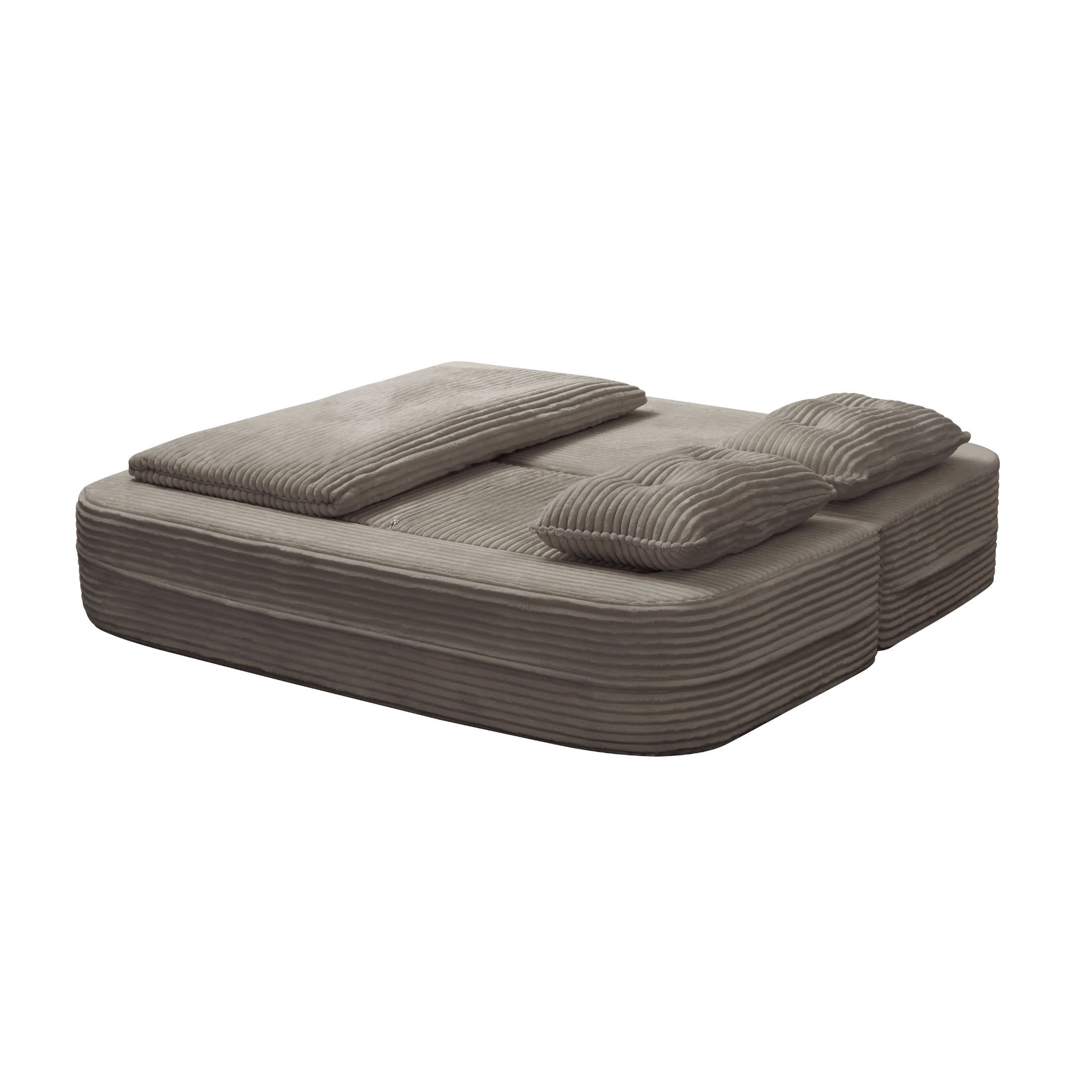 Noble House 80" Convertible Sectional Sofa Bed, Plush Corduroy King Size Sleeper with Chaise, Living Room, Coffee