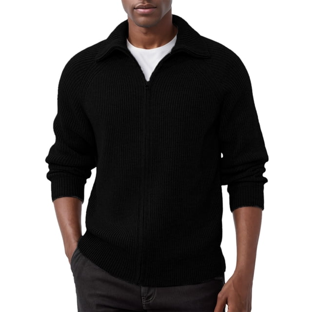 uikmnh Cardigan à Fermeture Éclair Complète pour Hommes, Col à Revers, Manches Raglan, Décontracté, Côtelé (Taille : TG)