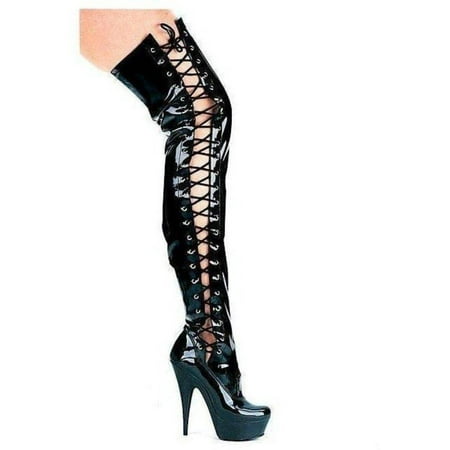 

Ellie Shoes Womens E-609-Ferocious 6 Pointed Stiletto Thigh High Stretch Boots W/Side Laces. Black / 11