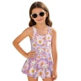 thumbnail image 4 of COEQINE Swim Dress for Girls with Built-in Liner & Flowy Skirt, Scoop U-Neck V-Back Playful Tankini Style Swimsuit for 3-4 Year Olds, Polyester Spandex Blend, Axolotl Daisy Purple, 4 of 8