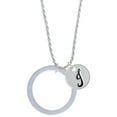 thumbnail image 1 of Delight Jewelry Acrylic 1 1/2" Ring Imitation Pearl Silvertone Script Initial Disc - J - Charm Necklace, 20"+3", 1 of 4
