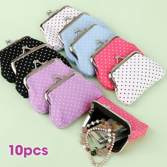 TSV 10pcs Coin Purse for Women, Dot-Patterned Change Purse, Cute Kiss Lock Coin Wallet, Small Change Wallet for Coin, Key