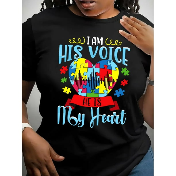 Camiseta de manga corta y cuello redondo "Voz Vibrante del Autismo": corte regular a la moda, ideal para cualquier temporada, elegante top con estampado gráfico para mujer, ideal para practicar deport