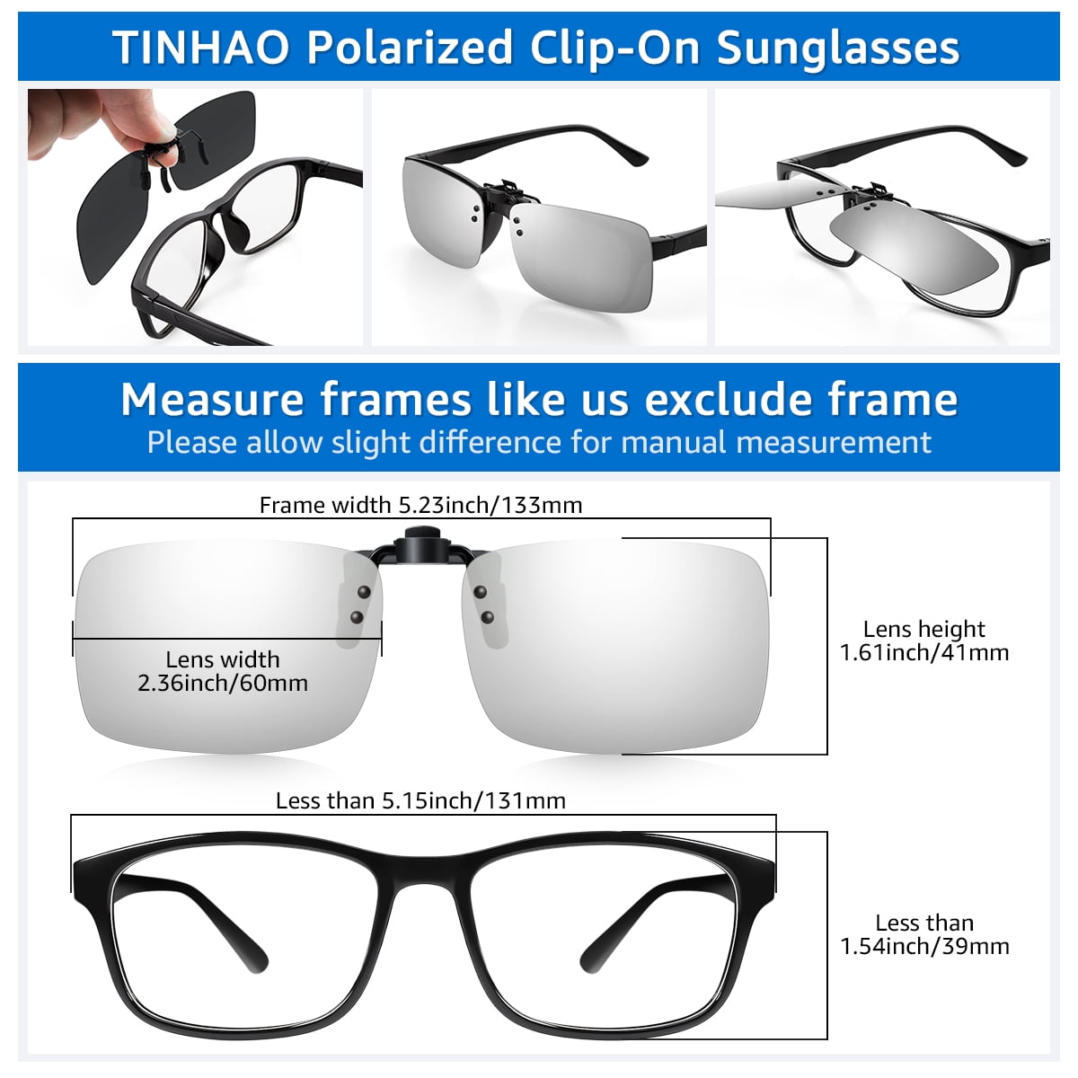 TEMSO Clip On Night Driving Glasses Flip-up Polarised Photochromic Day+Night Vision For Prescription Glassesrisk Reducinganti Glare