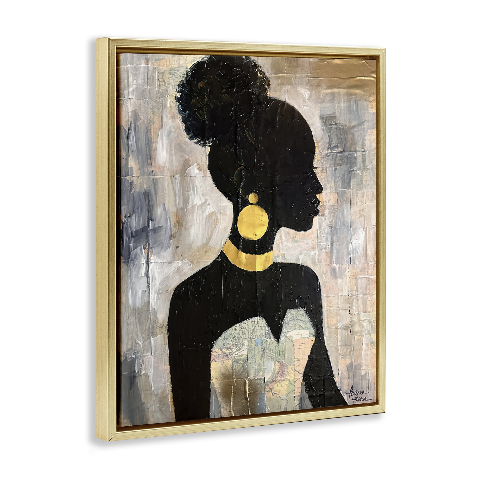 Stupell Industries Elegant Fashion Silhouette Gold Framed Floater Canvas Wall Art, design by Lauren Luna