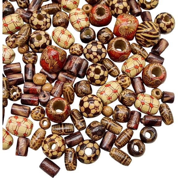 500 PCS Wooden Beads for Jewelry Making Adults,Painted Assorted African Beads,Craft Jewelry Wood Beads for Bracelets & Necklace,Large & Small Round Barrel Tubular
