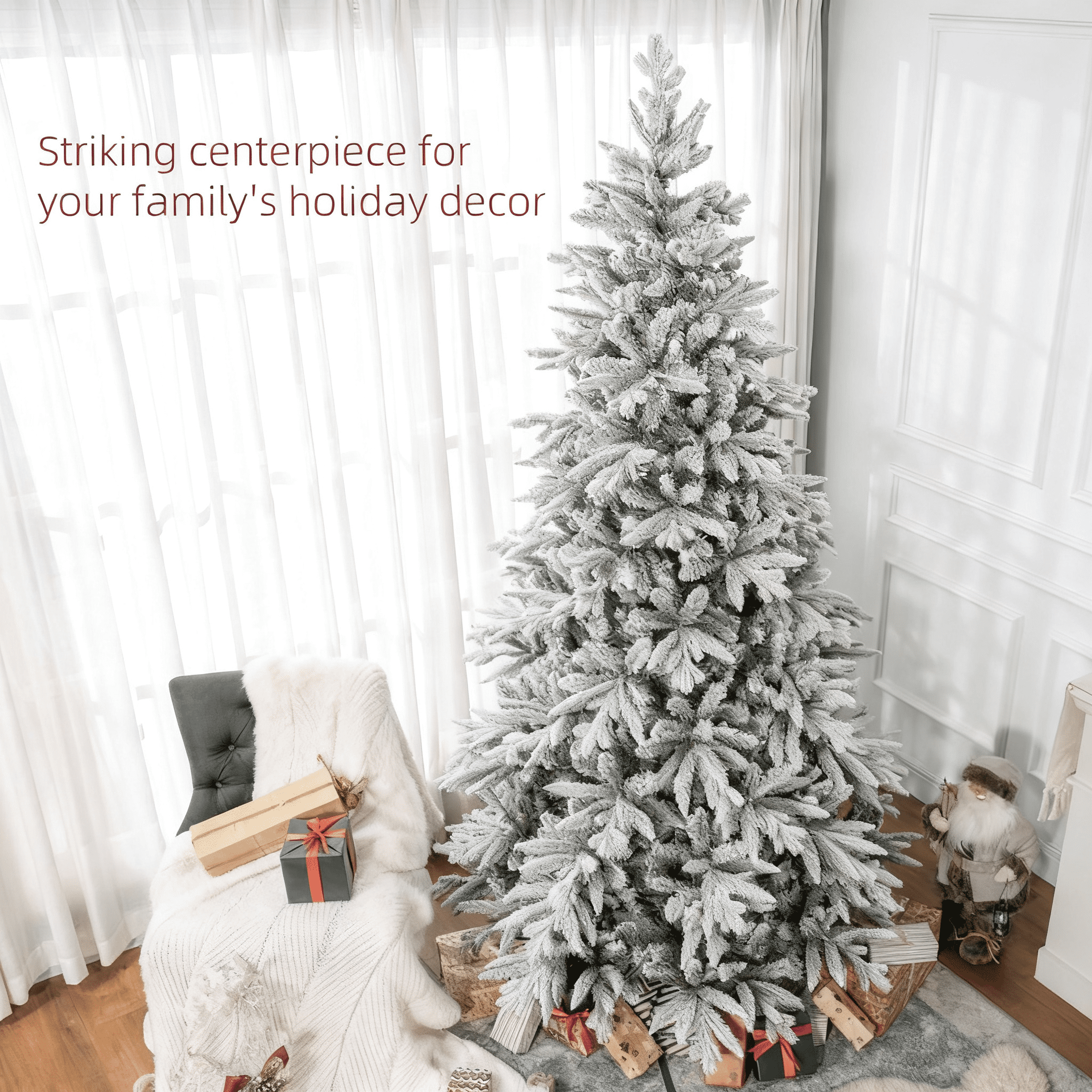 8ft Snow Flocked Full Christmas Tree 2003 Tips Quick Setup Flame Retardant Indoor Holiday Decor