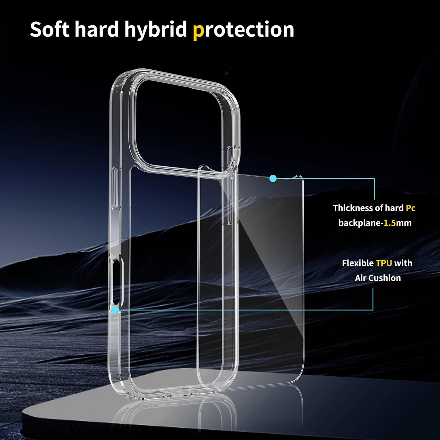 Hybrid Case with Air Cushion Technology for iPhone 17 Pro Max - Transparent