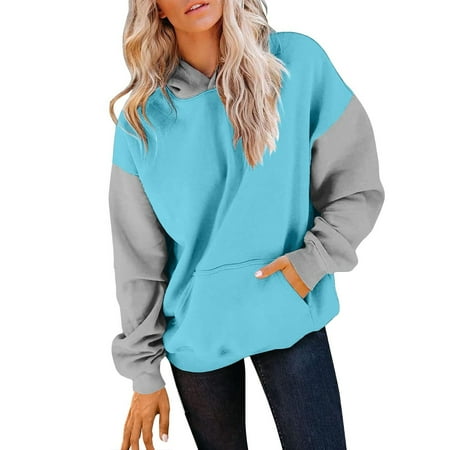 ZONGYISM Clearance Cheap Low price Best price Women Fashion Sweatshirts Sleep Hoodie Women Womens Fall 2023 Oversized Sweatshirts Crop Hoodie Long Sleeve Shirt Colorblock Winter Clothes With Pocket