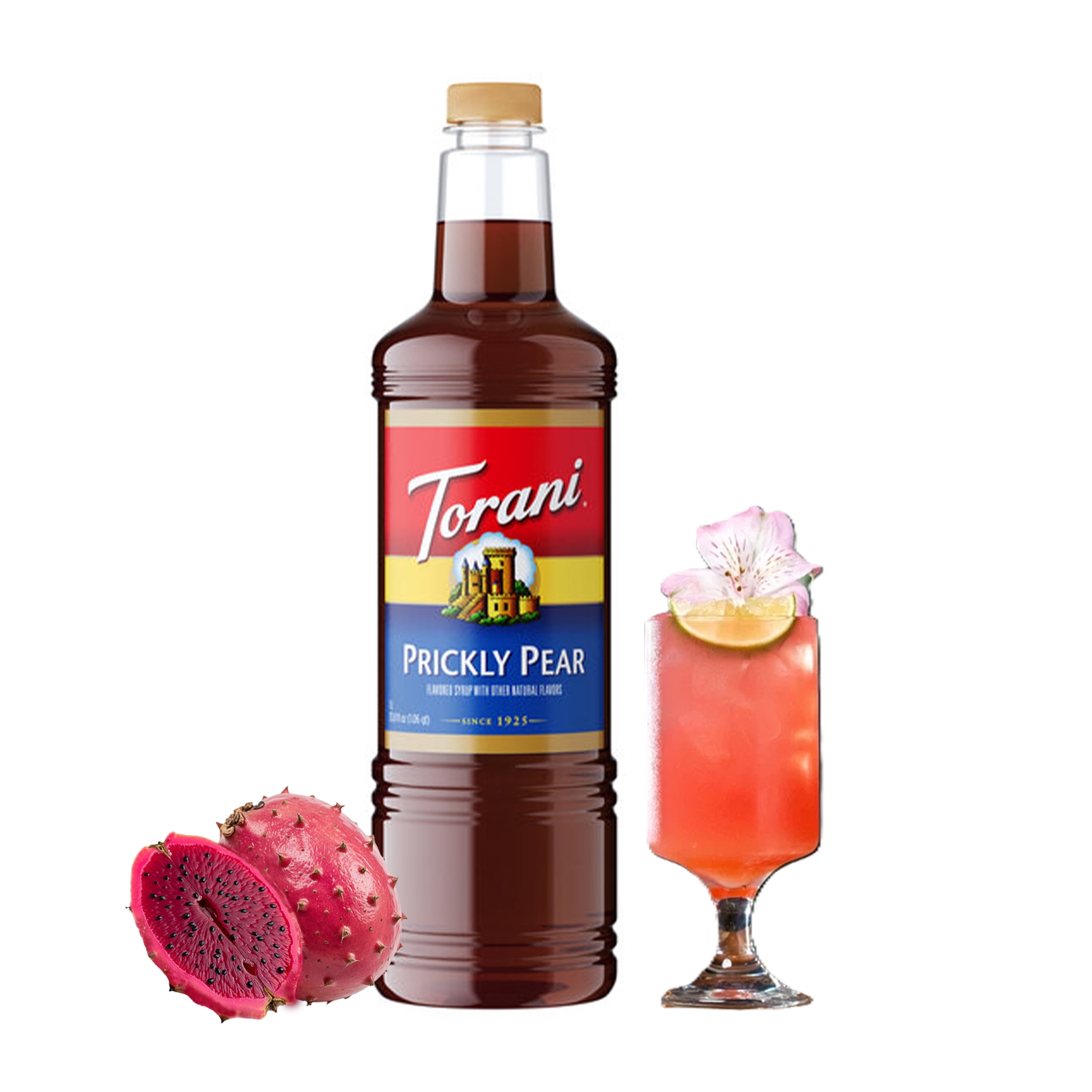 Torani Prickly Pear Flavouring Syrup, 1L (33.8 fl oz) Plastic Bottle with Absol Gold Pump