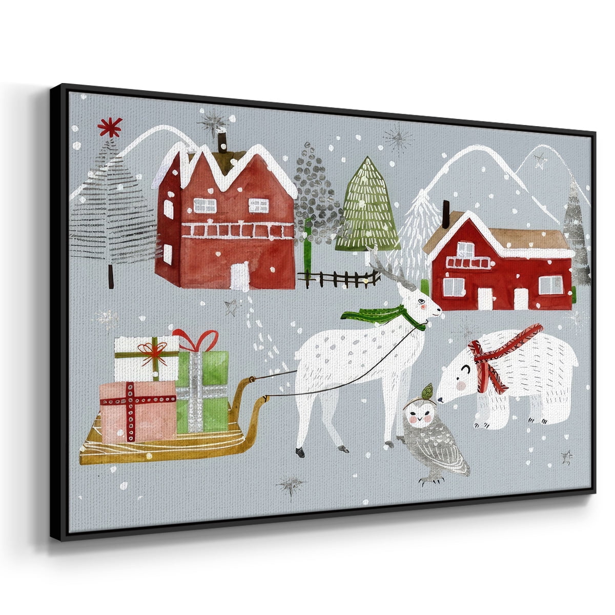 Stars and Snowflakes Collection A - Framed Gallery Wrapped Holiday Canvas - 25 x 37 - Black Frame