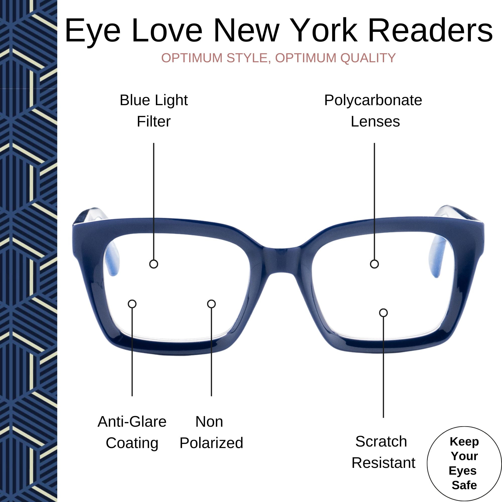 Optimum Optical Signature Blue Light Filtering Readers - Eye Love New York, +1.75