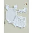 thumbnail image 3 of Musuos Newborn Girls Clothes, 3 6 12 18M Fly Sleeve Solid Color Romper Tops Drawstring Short Pants Headband Casual Outfits, 3 of 9