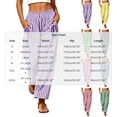 thumbnail image 3 of Women Vertical Striped Wide Leg Ankle Pants, Elastic Drawstring High Rise Loose Cropped Trousers with Functional Side Pockets Lightweight Daily Matching Pants Purple XL(XL), 3 of 7