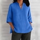 thumbnail image 2 of Blusas para mujer,Blusa informal de poliéster con cuello en V y mangas 3/4 para mujer, color liso, para uso diario, sopatenor, 2 of 9