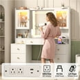 thumbnail image 6 of ChVans 47'' Large Makeup Vanity with Power Outlet, 60000-color LED Lights, Glass Top Vanity Desk with 3 Lights Mode LED Mirror, 8 Drawers, 2 RGB cabinets for Women, Girls Gift, 6 of 10