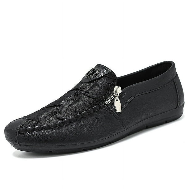 Mocasines Four Seasons, zapatos individuales, mocasines sin cordones, zapatos de conducción de suela suave, zapatos casuales de cuero con cremallera retro, zapatos para hombres