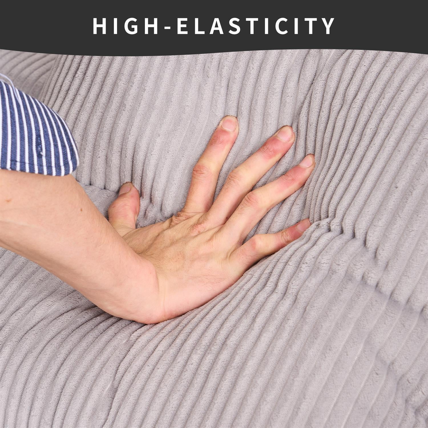 Demi Bonn 101" Corduroy Compression Sofa with Chaise Lounge, 3-Seater Couch with Full Sponge Cushion & 4 Pillows, Ideal for Living Room, Light Gray