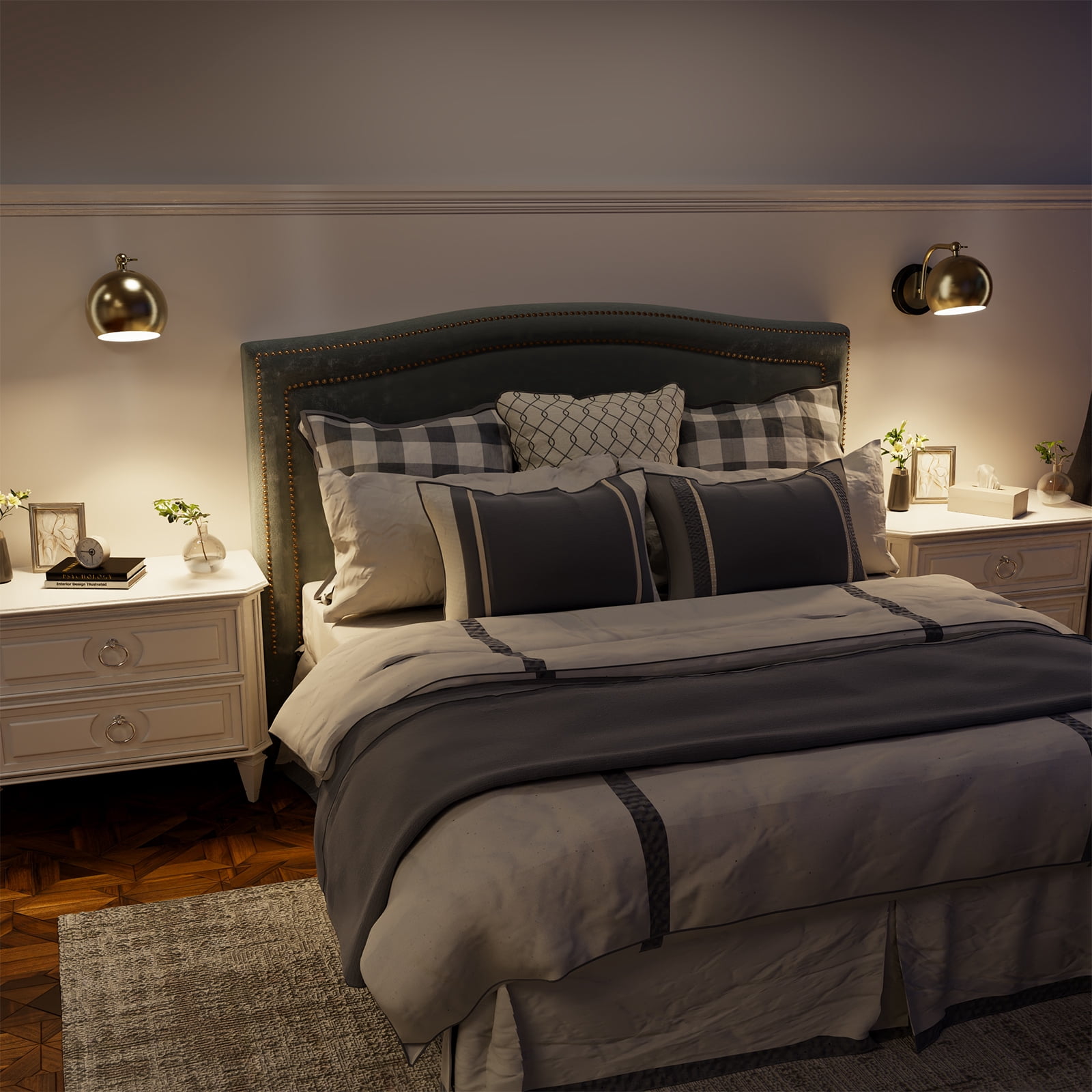 PatioGem Eco Friendly 2-Light LED Gold Bedroom, Living Room Battery Powered Wall Sconces (2 Count)