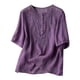 thumbnail image 1 of Top retro con cuello redondo y bordado para mujer: camisa de lino holgada de manga corta para un look veraniego informal, 1 of 4