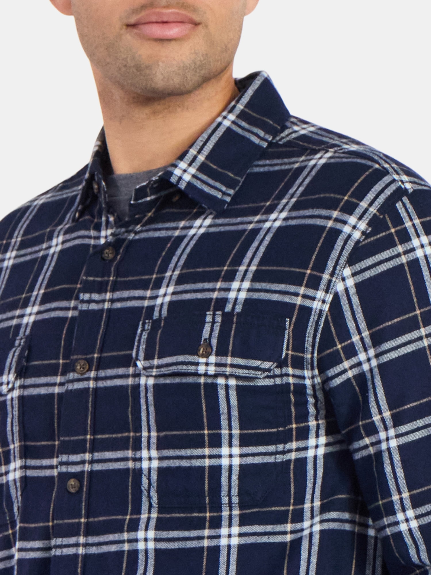 George Men's & Big Men's Relaxed Fit Double Pocket Flannel Shirt, Sizes XS-3XLT