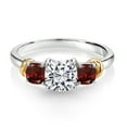 thumbnail image 2 of Gem Stone King 925 Sterling Silver and 10K Yellow Gold IGI Certified Lab Grown Diamond and Garnet Ring for Women | 1.86 Cttw | Center 1 Ct Diamond | D-E Color | VS1-VS2 Clarity | Size 7, 2 of 5