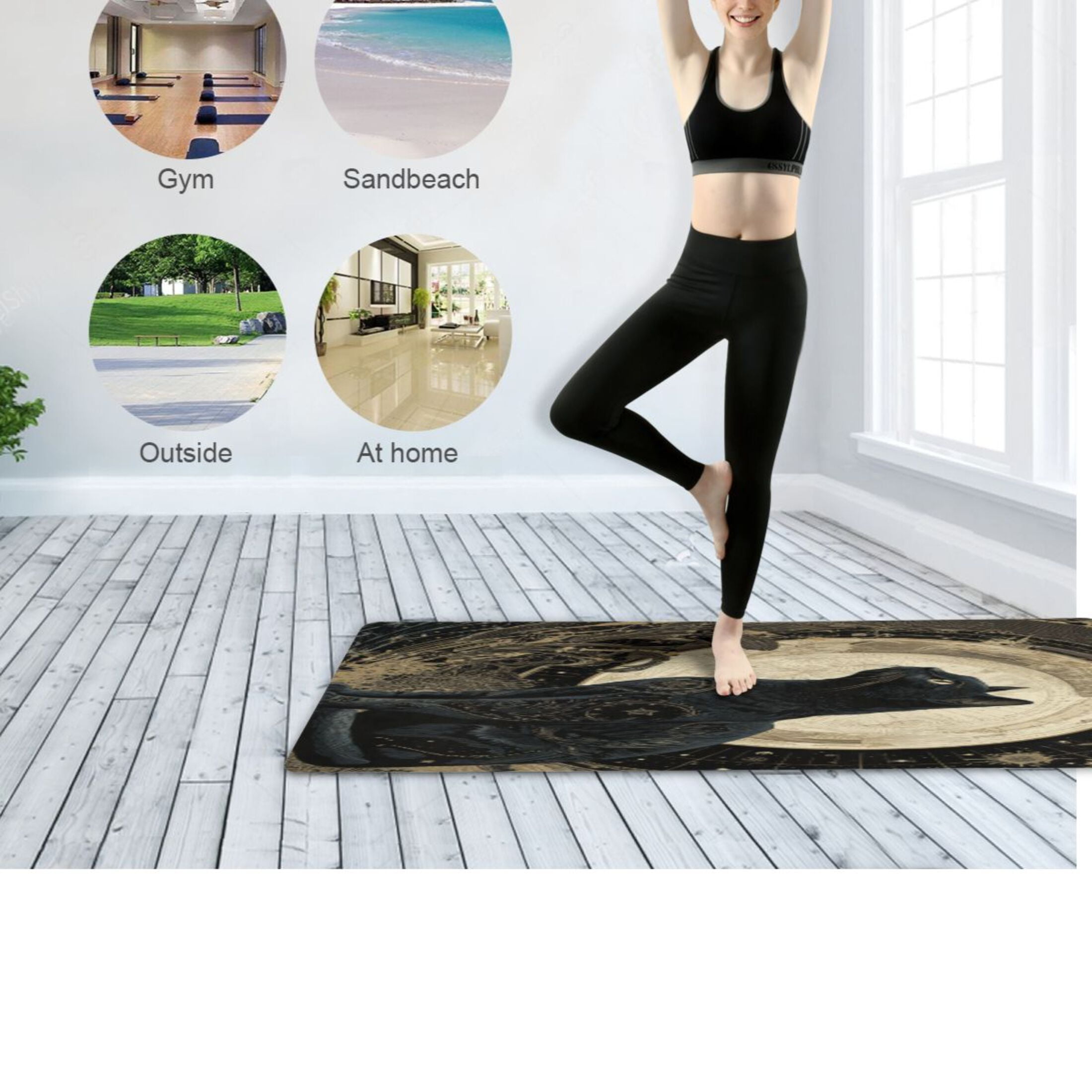 BZSMCE Yoga Mat Women Fitness Mat Moonlit Black Cat Pattern