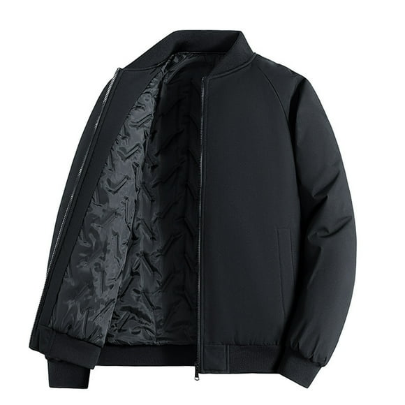 Pisexur Men's Bomber Jacket Casual Solid Color Long Sleeve Softshell Jacket Men Water Resistant Windbreaker Winter Outwear Warm Cotton Padded Down Jacket M-4XL Black
