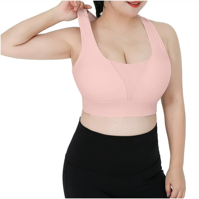 ShomPort Sports Bras for Womens Seamless Racerback Scoop Neck Breathable Wireless Solid Color Running Gym Pullover Underwear