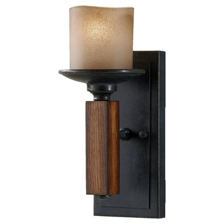 Feiss WB1517AF/AGW Madera 1-Light Wall Sconce with Fluer De Lis Glass, Antique Forged Iron/Aged