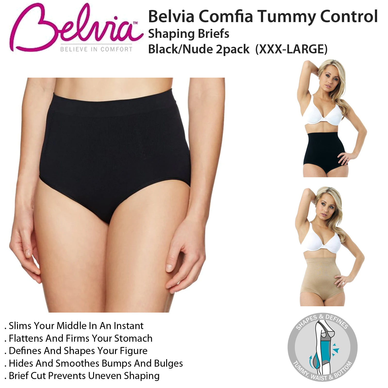 Belvia Belvia Comfia Tummy Control Shaping Briefs Black/nude 2pack
