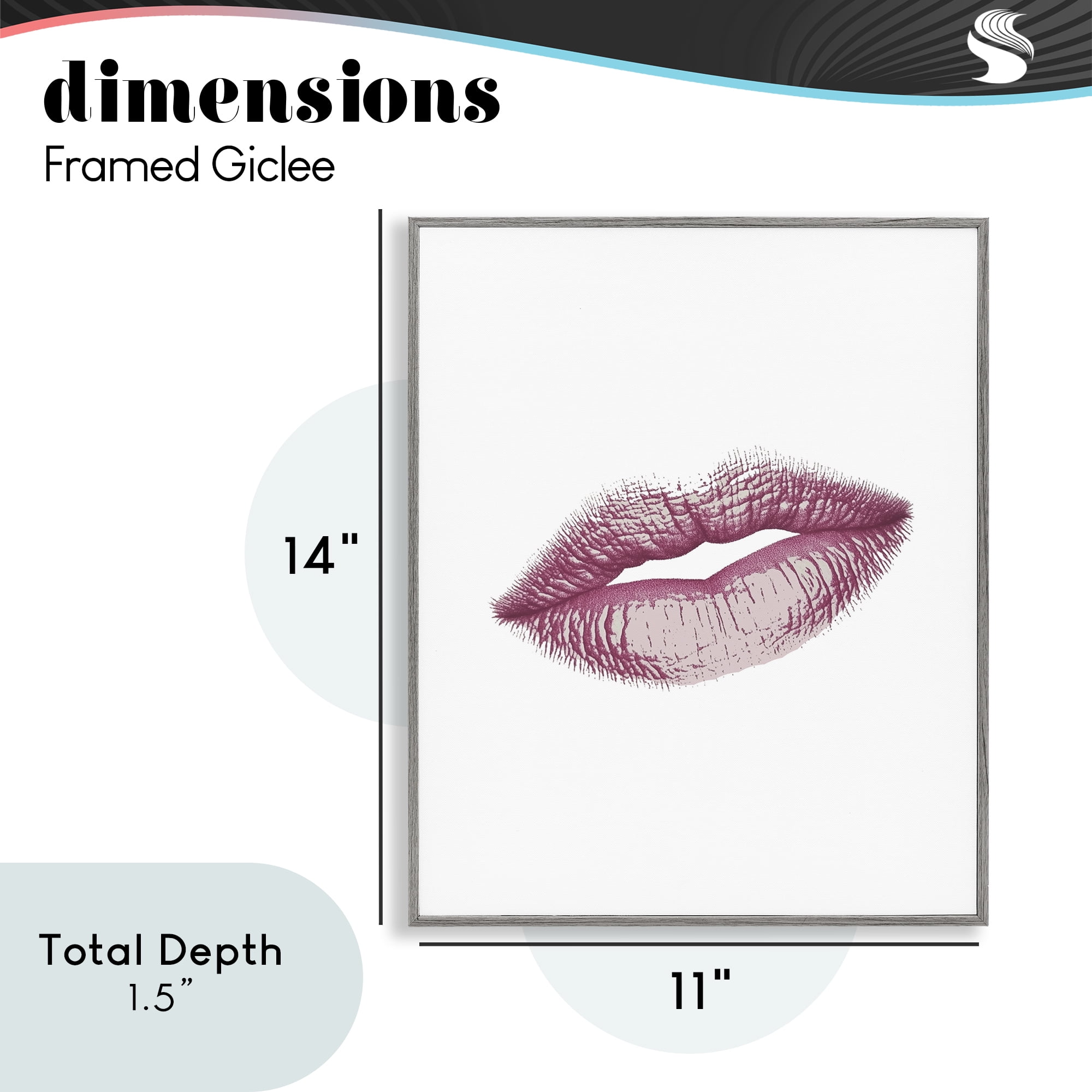 Feminine Pink Lips Glam Gray Framed Giclee Art, design by Christine Simpson Art