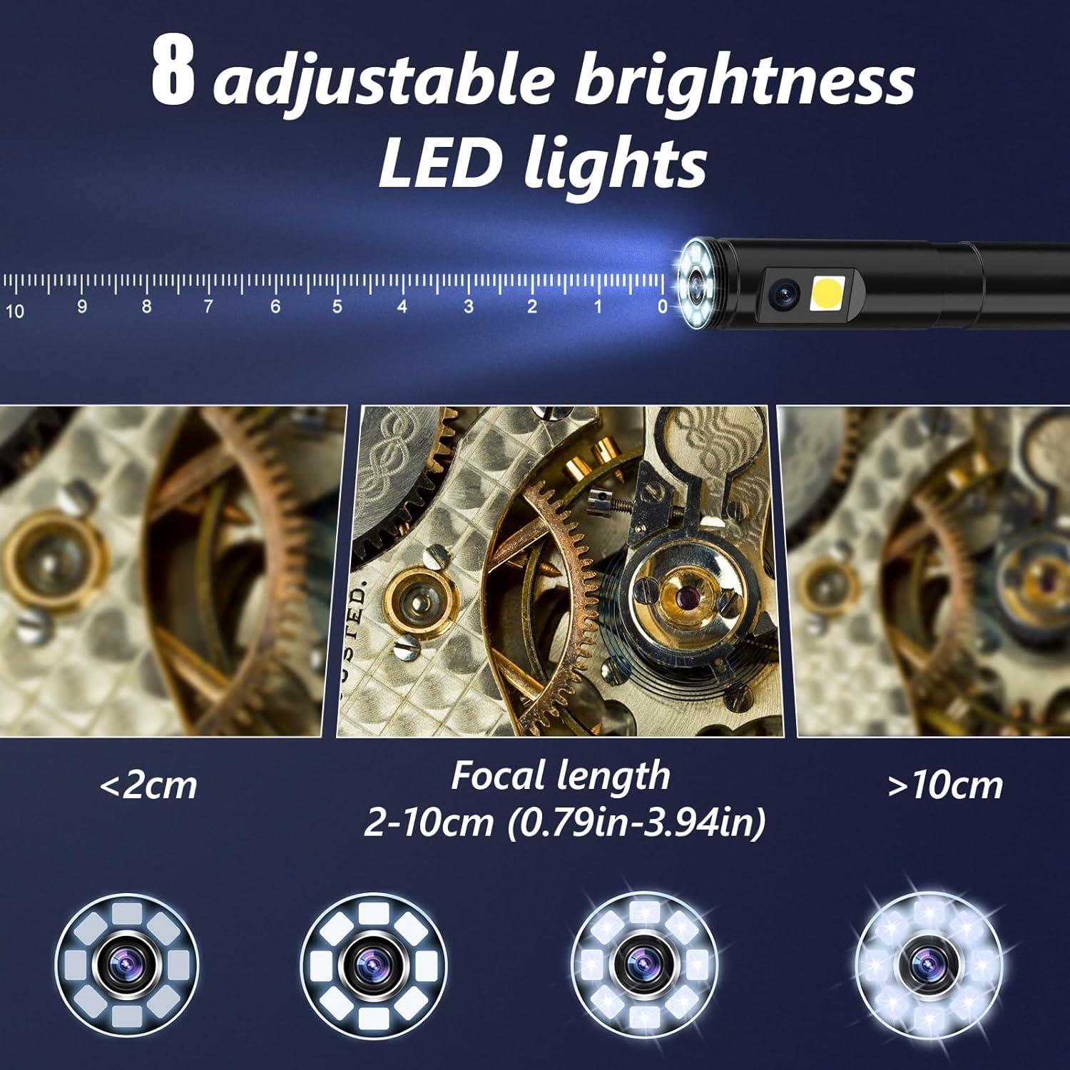 Endoscope Camera with Light, 1920P HD Borescope Camera with 8 Adjustable LED Lights, 16.4ft Semi-Rigid Snake Camera with Light, IP67 Waterproof 7.9mm Inspection Camera for iOS and Android