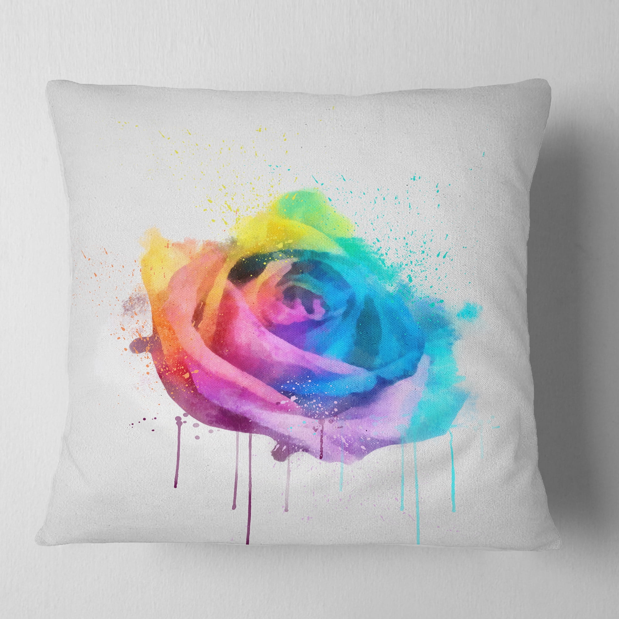 Designart Multicolor Watercolor Rose Flower - Floral Throw Pillow - 18x18