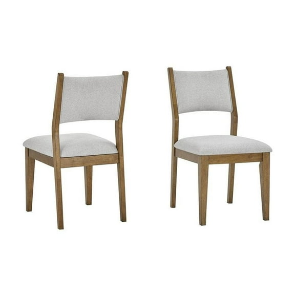 Lilola Home Darla Set of 2 Walnut Oak Dining Side Chairs with Light Gray Fabric
