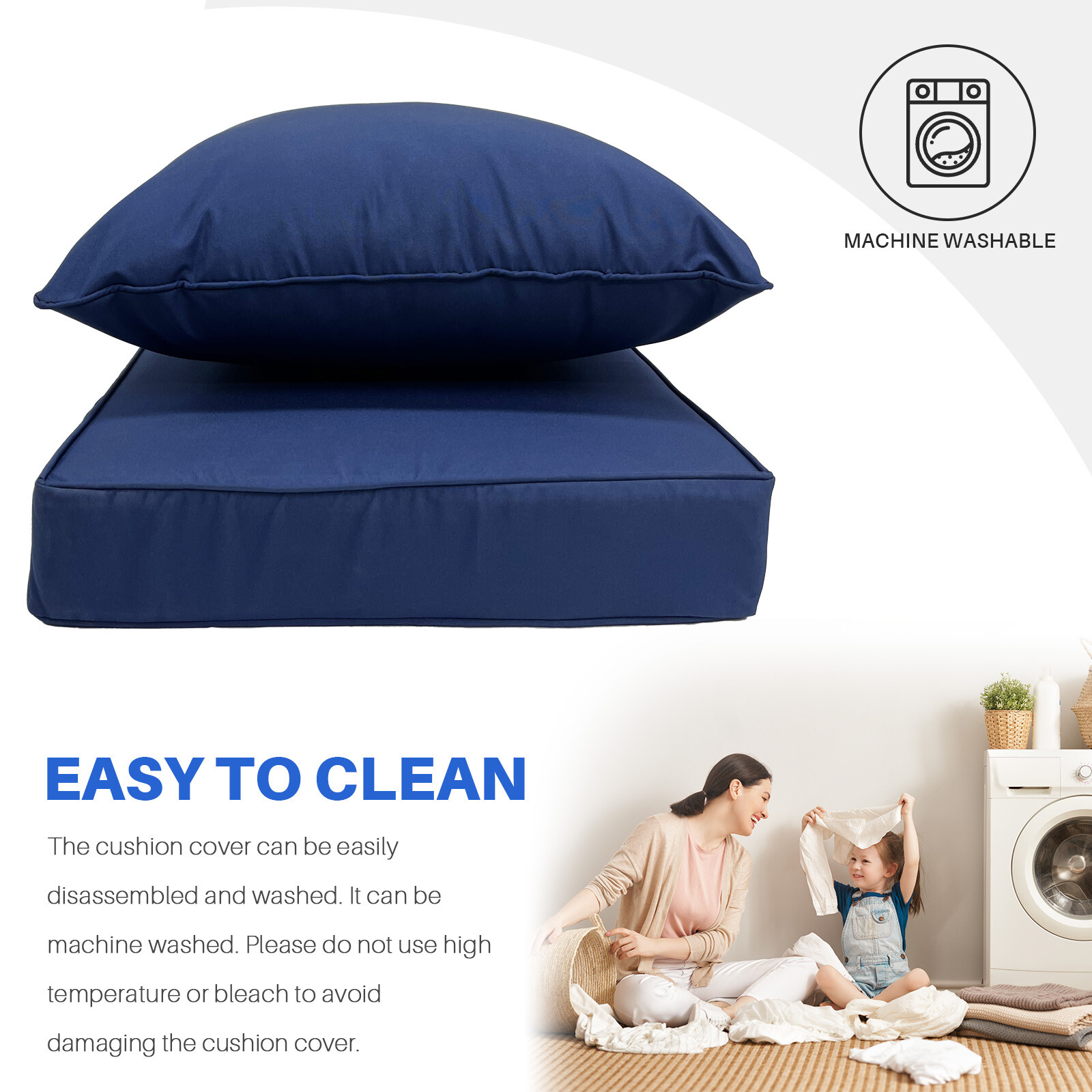 Outdoor Seat Cushion Set 19 x 19 Inch Waterproof & Fade Resistant Patio Furniture Cushions with Removable Cover, Outdoor Sofa Replacement Seat & Back Cushions for Chair Sofa Couch, Navy Blue