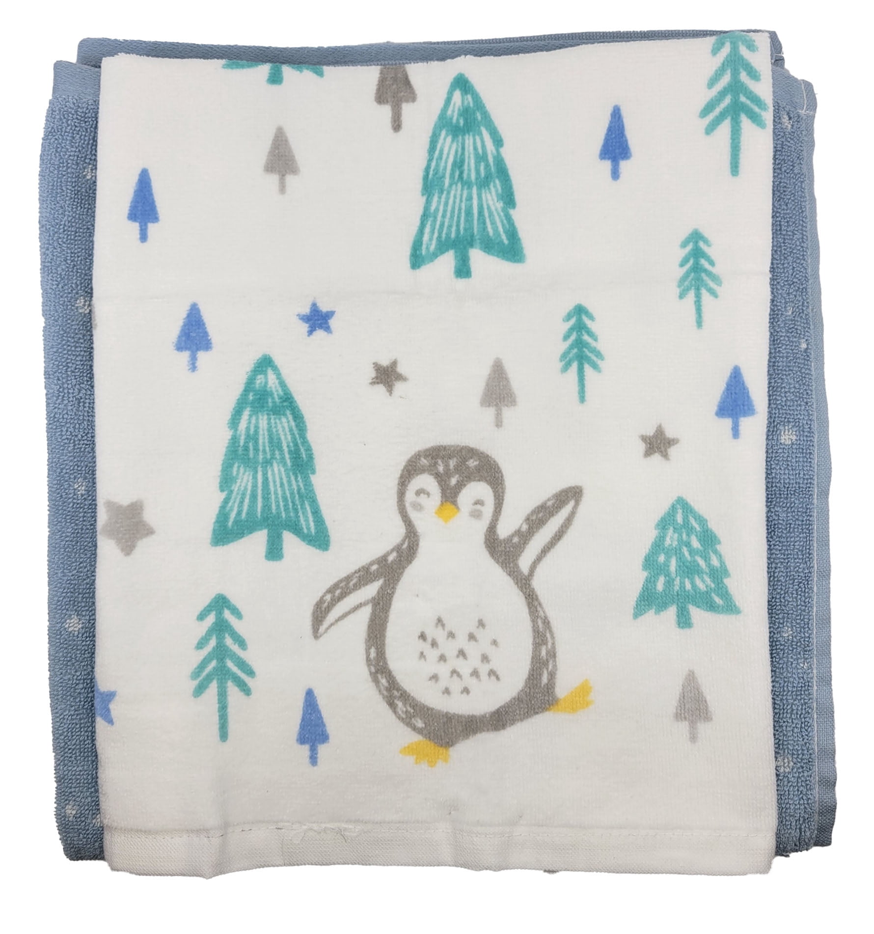 2 Piece Blue Penguin Hand and Bath Towel Set, Cotton, by Marmalade