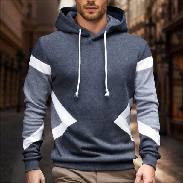 MHFRRA Sudadera con Capucha y Bloques de Color para Hombre, Estilo Casual Gris