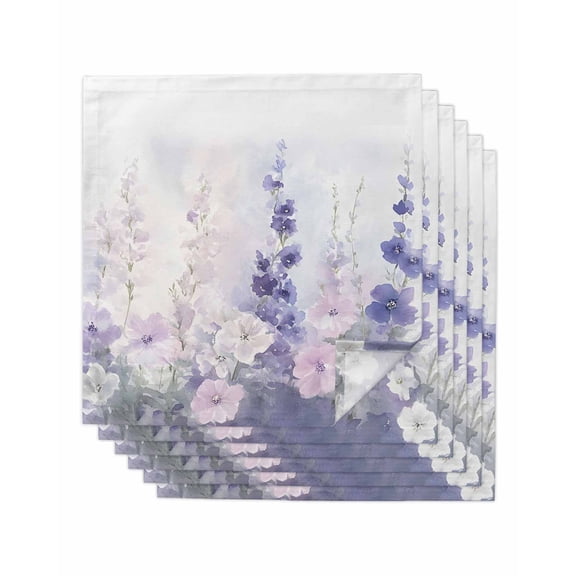 Cloth Napkins Set of 6 - 20x20 Inches, Lavender Washable Reusable Table Napkins, Pastoral Pastel Purple Pink Wildflower Soft & Absortbent Dining Napkin for Party Wedding Hotel Restaurant
