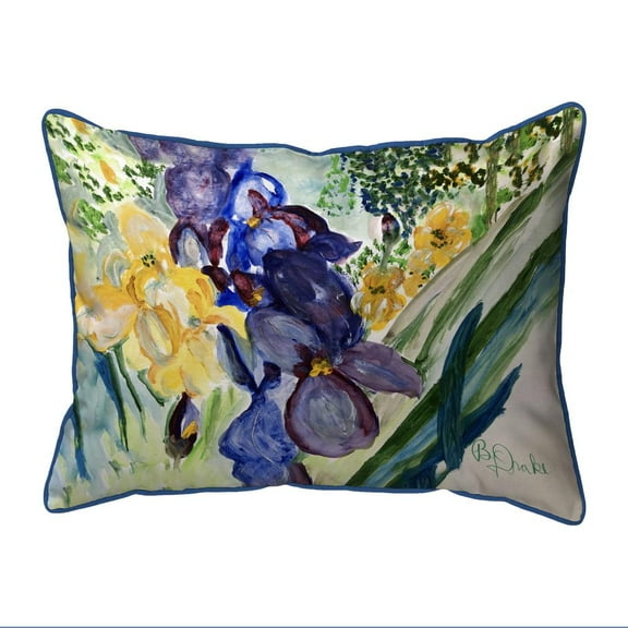 Betsy Drake Interiors Yellow & Blue Iris Large Indoor/Outdoor Pillow 16x20