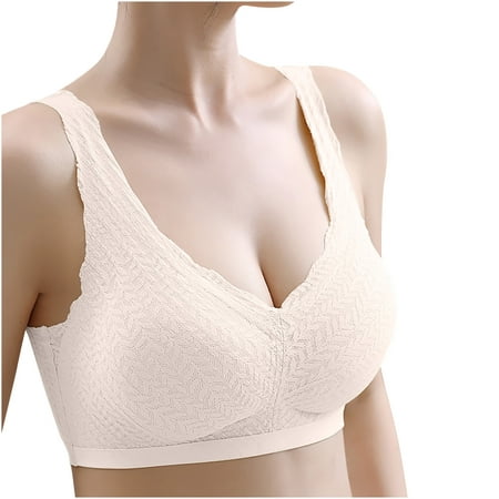

Lovskoo Women Wireless Nude Bralette Comfortable Bras with Support Solid One Piece Everyday White