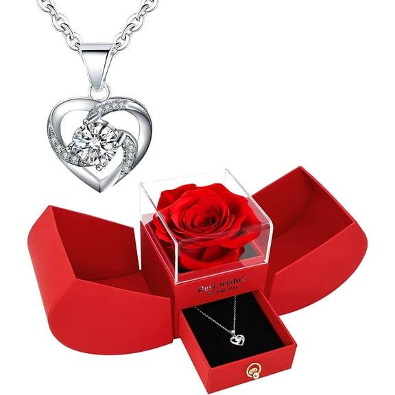 Birthday Gift for Women Girlfriend Wife Her, Preserved Rose with I Love You Necklace, Gifts Ideas for Anniversary Thanksgiving Christmas Valentines Day