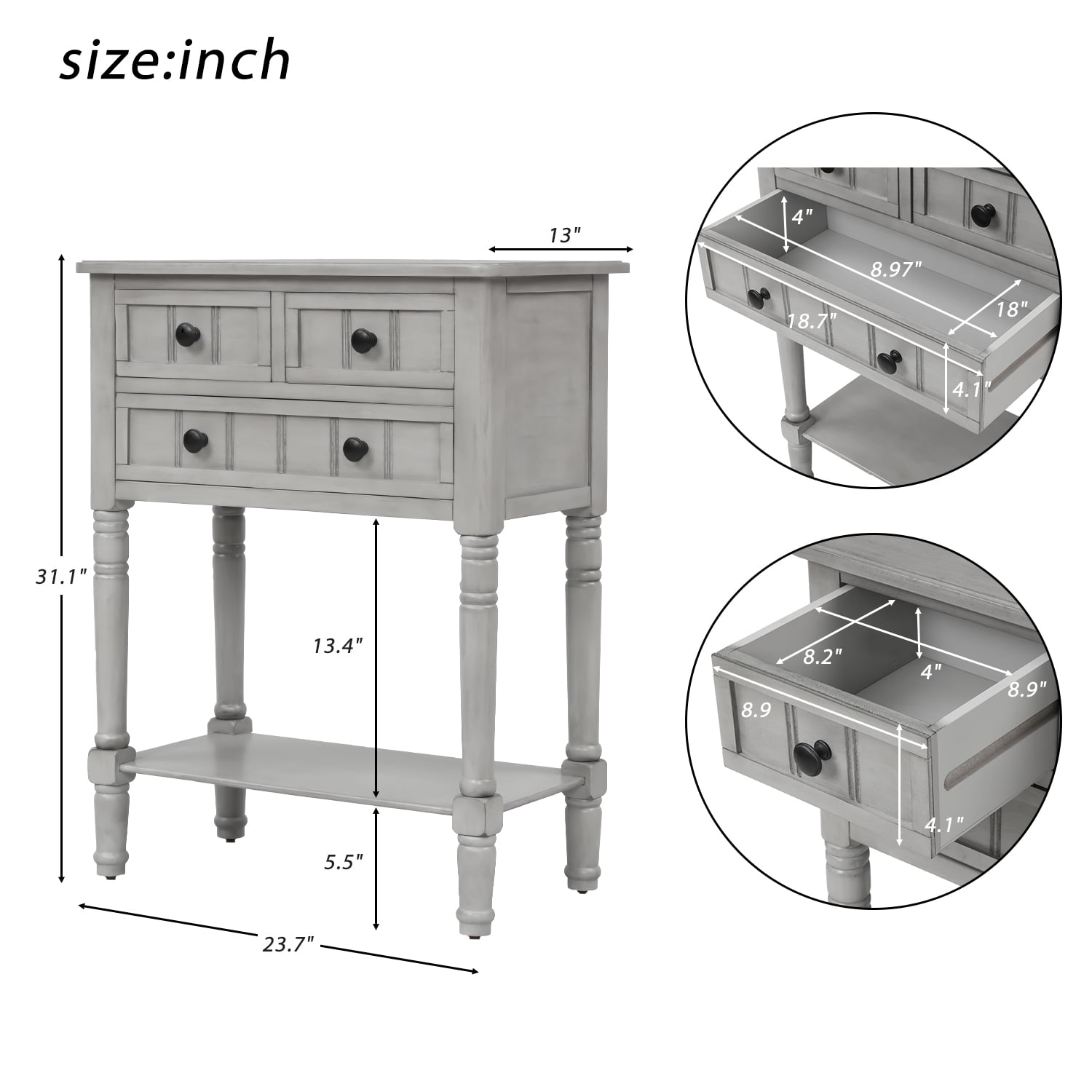 Narrow Console Table,Rustic Entryway Table Slim Sofa Table with Three Storage Drawers and Bottom Shelf,Wood Side Table for Living Room,Easy Assembly(Gray Wash)