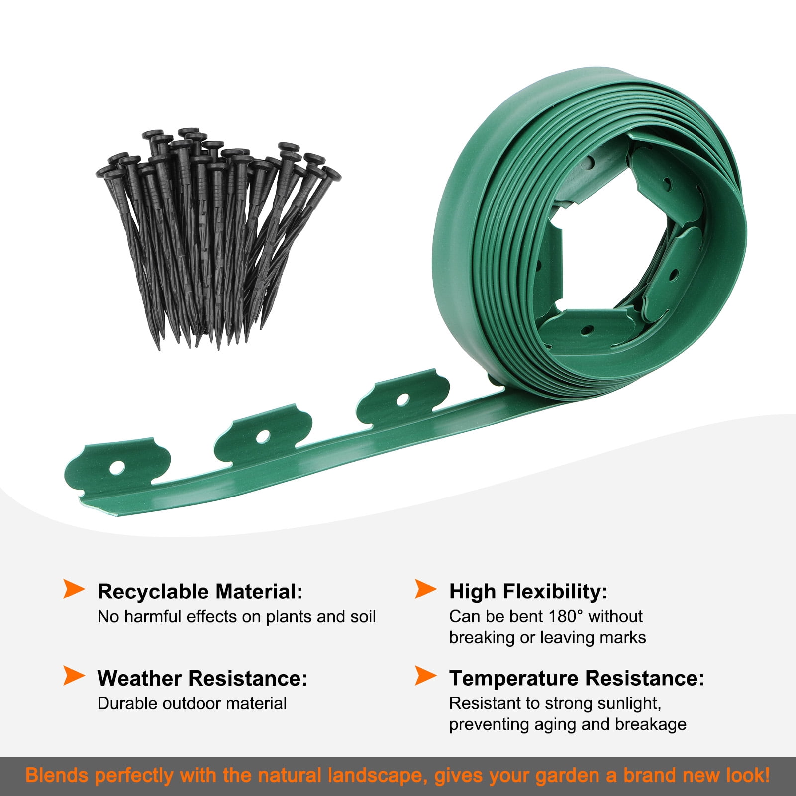 Uxcell Garden Edging - 60 Feet Plastic Landscape Edging Border with 54 PCS Spikes (3 Set of 20FT x 2IN, Green)